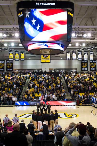 a large crowd at the v.c.u. siegel center gathered for a sporting event